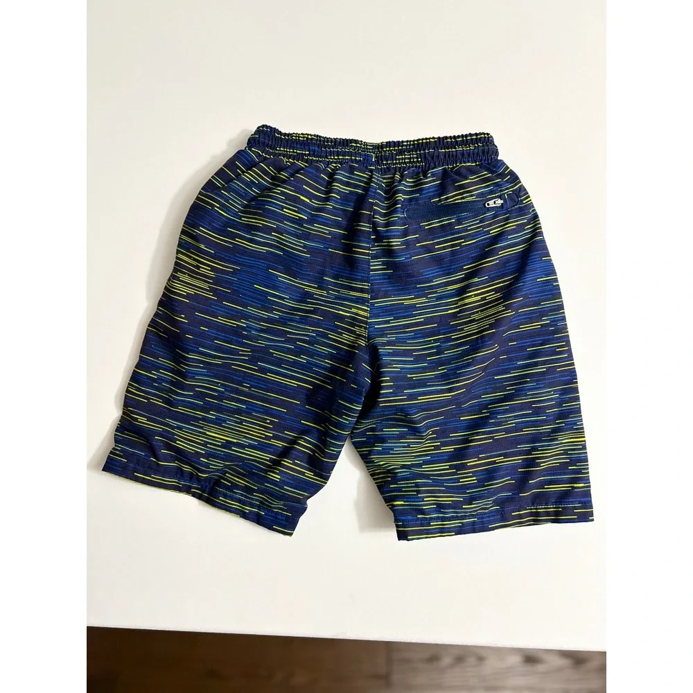 Eddie Bauer Kids Swim Trunks Navy Blue Green Streak Pattern Size S 7/8